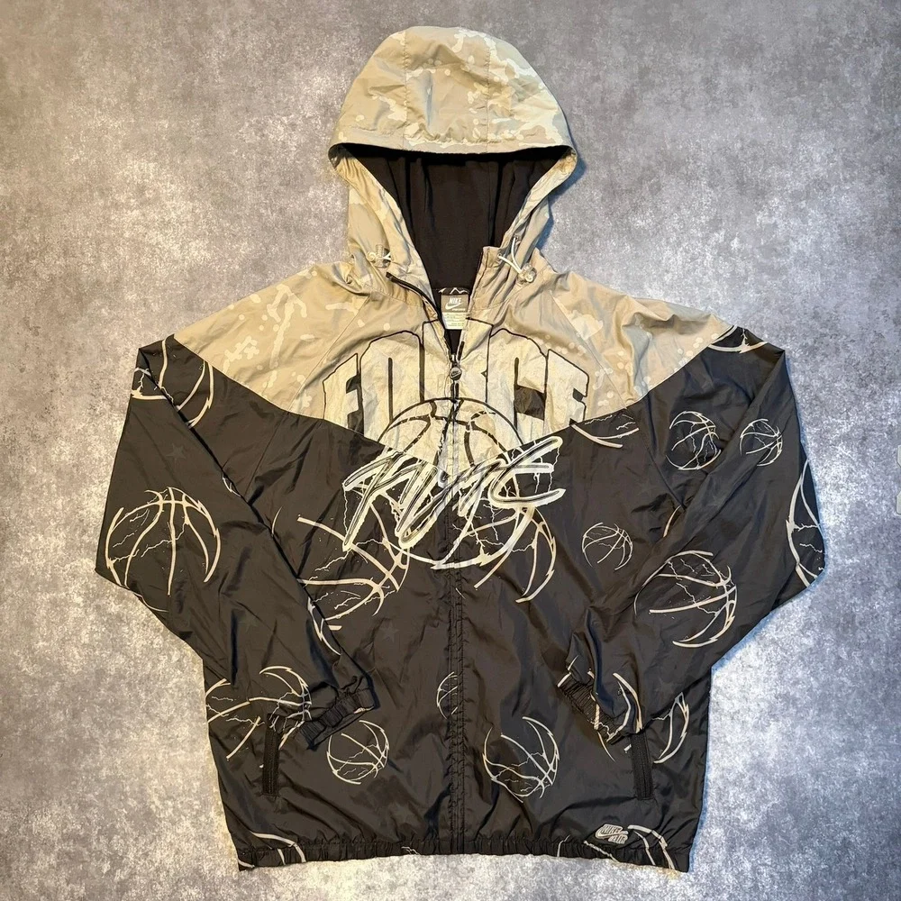 Nike Air Force Flight Basketball Windbreaker All Over Print Jacket Mens XL Black